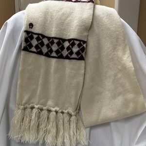Vintage Etienne Aigner  cream and Burgundy Patterned Scarf. Such a classic!